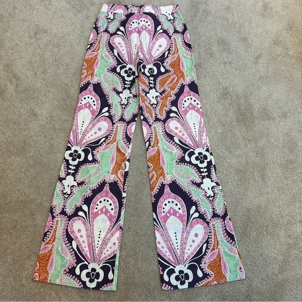 Zara paisley multicoloured printed retro bohemian flare pants - Picture 6 of 15